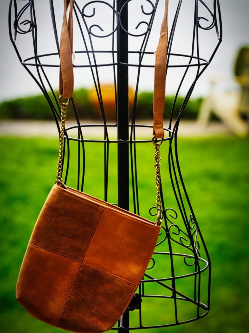 T-Shirt & Jeans Tan Patchwork Vegan Leather Crossbody Bag Gold Chain